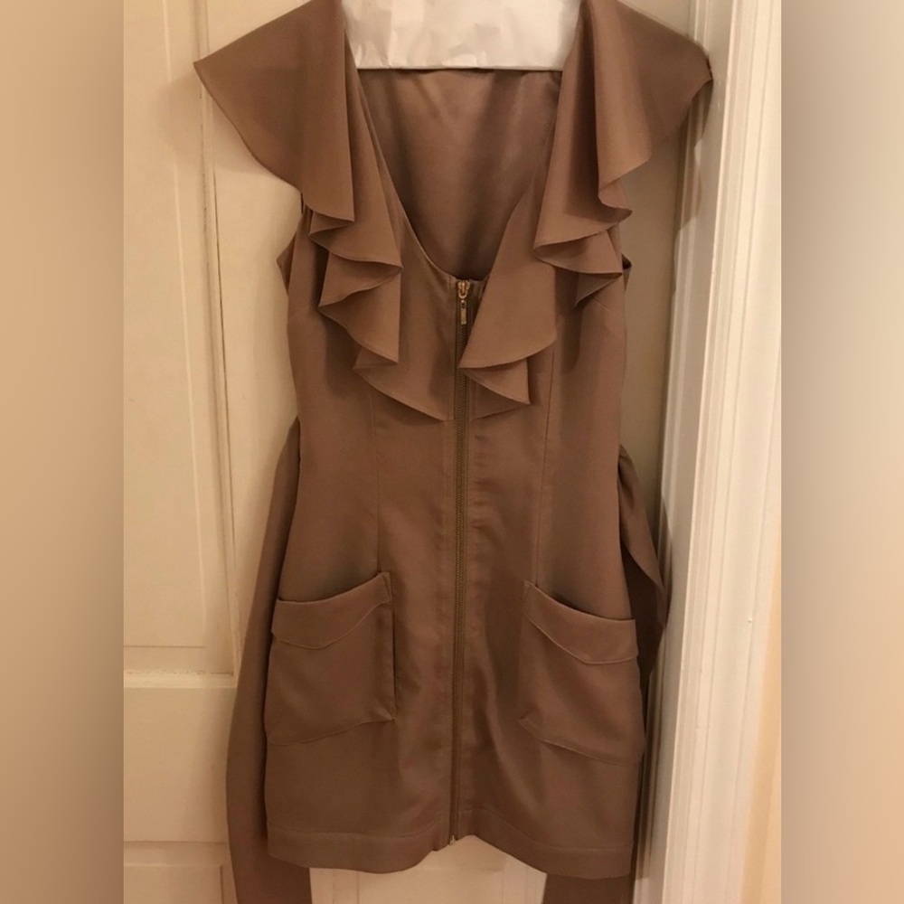 bebe Beige Ruffle Mini Dress - Picture 3 of 4